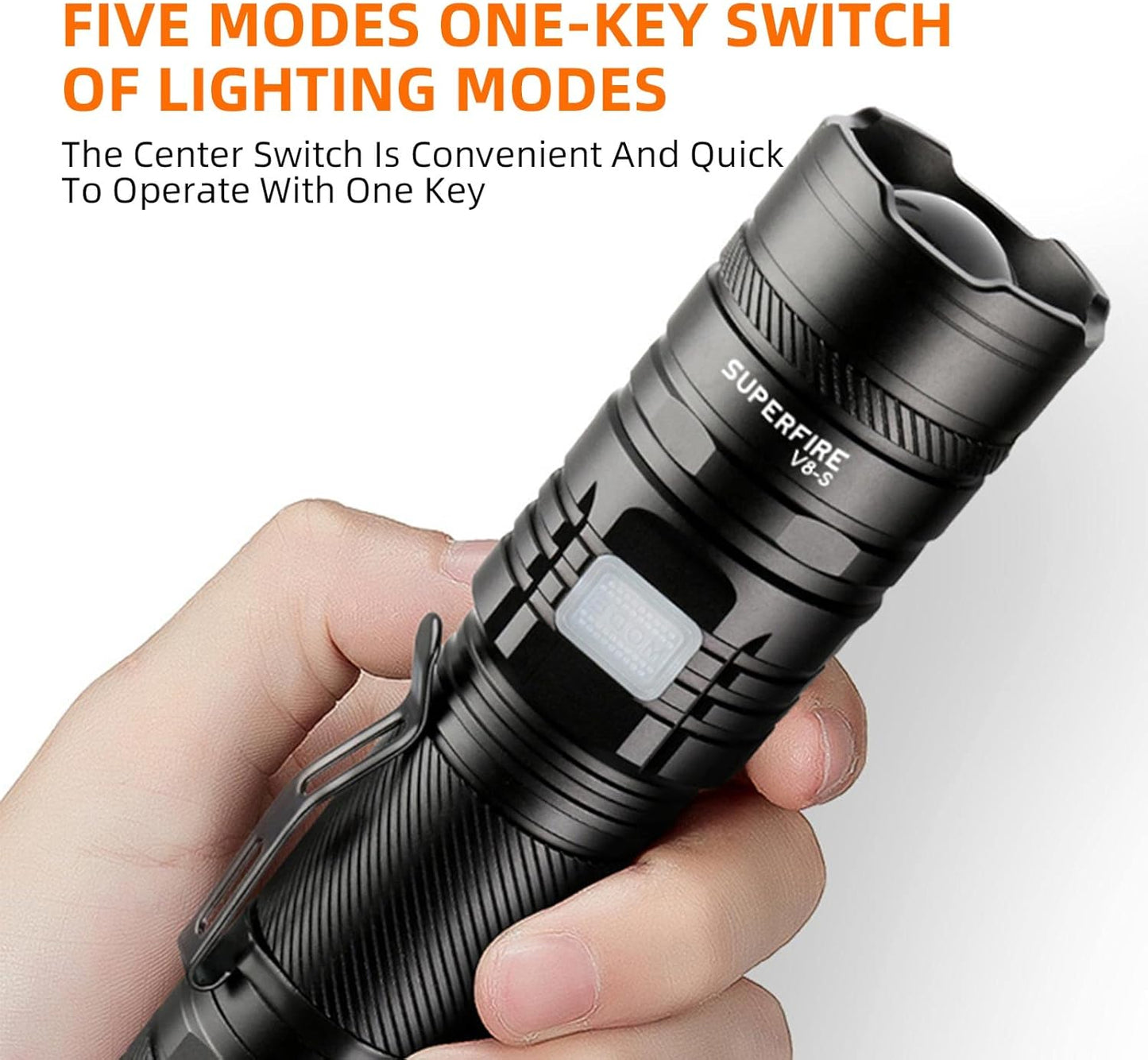 SUPERFIRE V8-S 2000 Lumens Tactical Rechargeable Flashlight With Power Bank & Clip