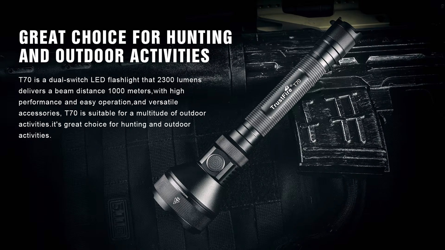 Trustfire T70 High Power Ultra Throw 1KM 2300LM Long Range Tactical Flashlight with Remote Switch and Full Hunting Kit